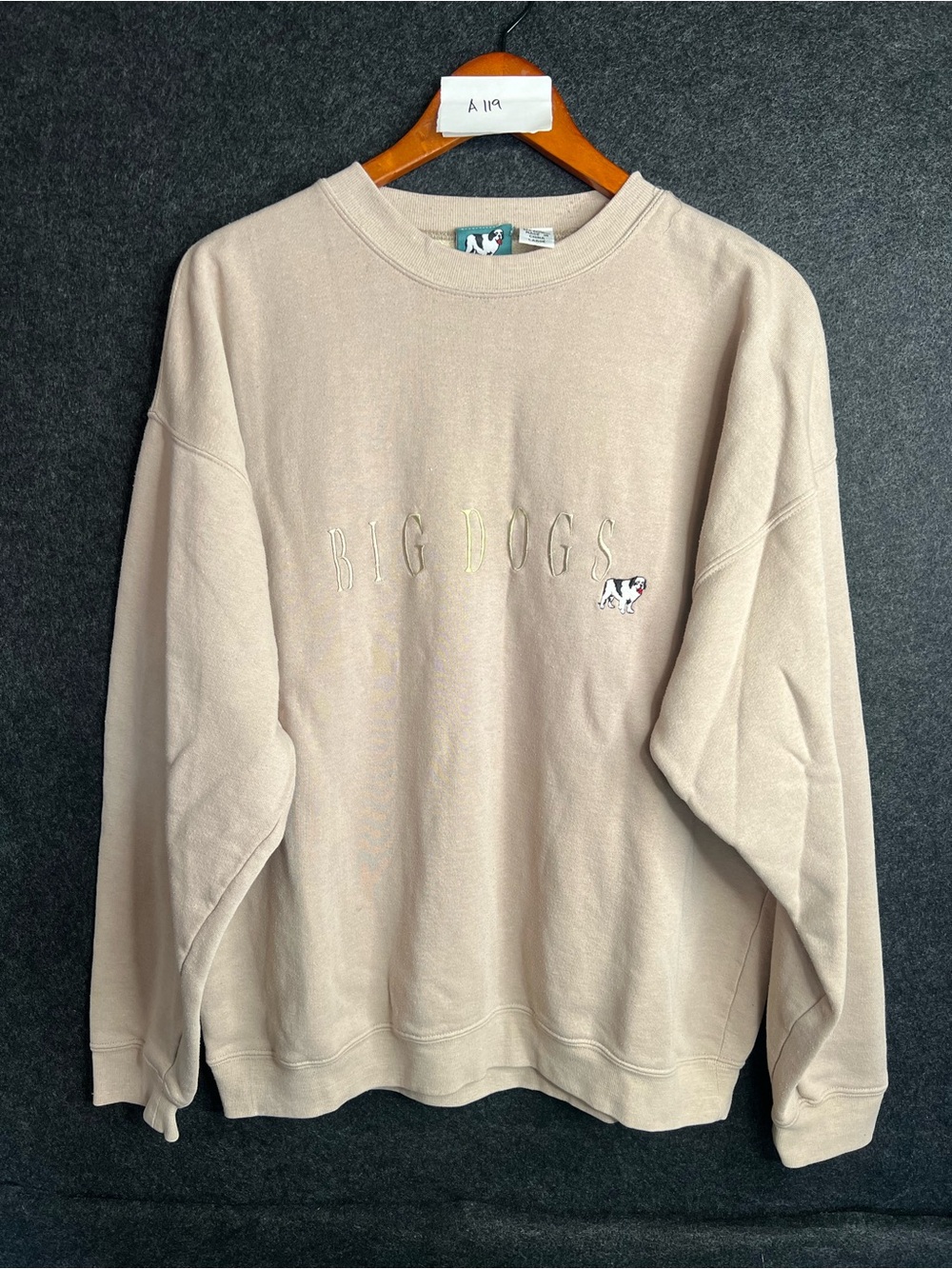 Vintage Y2K Big Dogs Beige Crewneck Sweatshirt Mens Size L Embroidery Logo